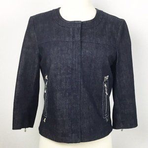 St John SoCa Size P(0 or 2) Silk Lined Denim Jacket 3/4 Sleeve